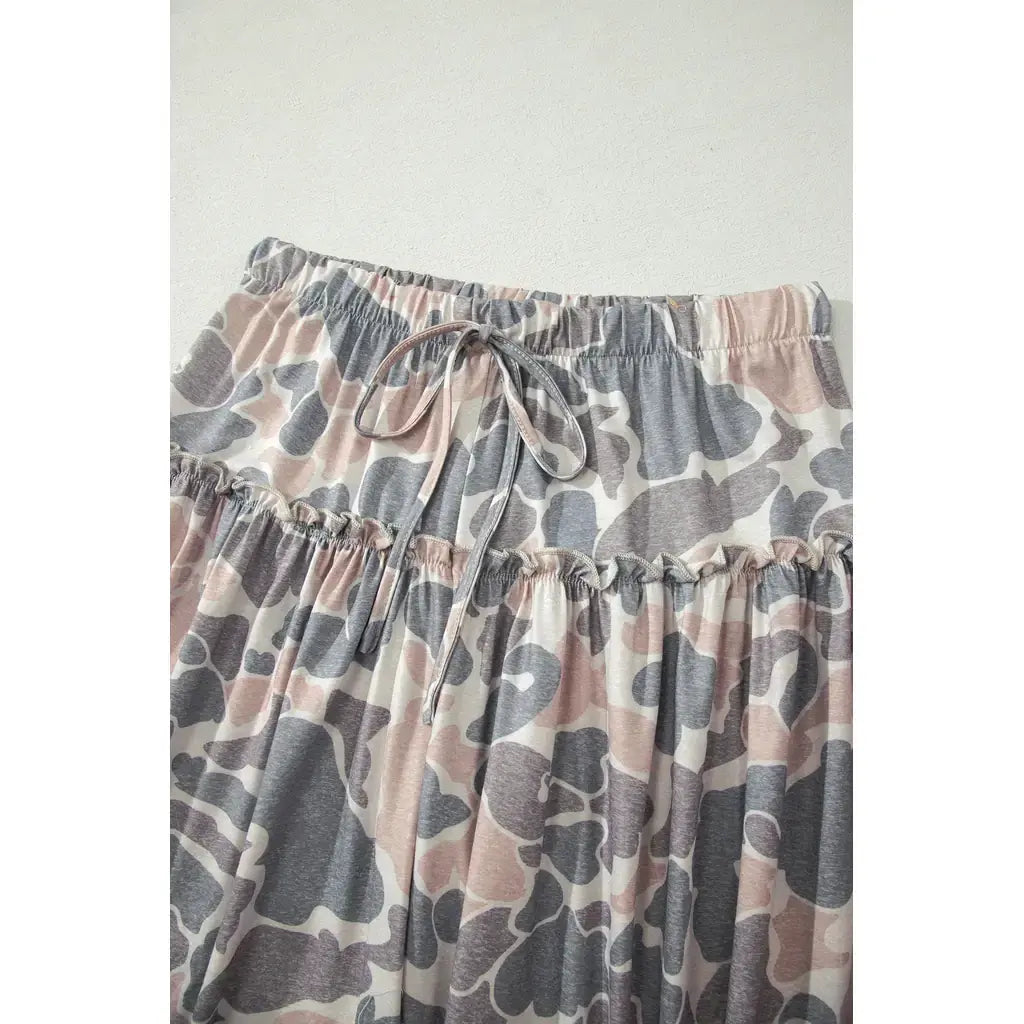 Multicolour Camo Print Wide Leg Casual Pants
