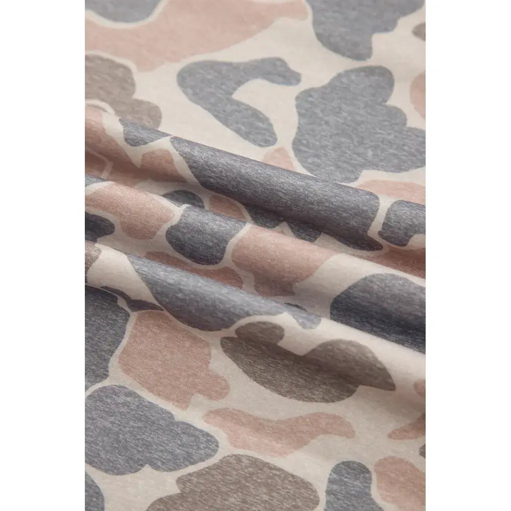 Multicolour Camouflage Long Sleeve Round Neck Two-Piece Plus Size Set