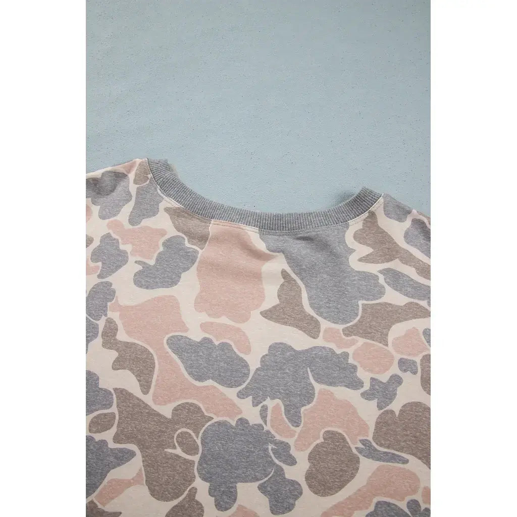 Multicolour Camouflage Long Sleeve Round Neck Two-Piece Plus Size Set