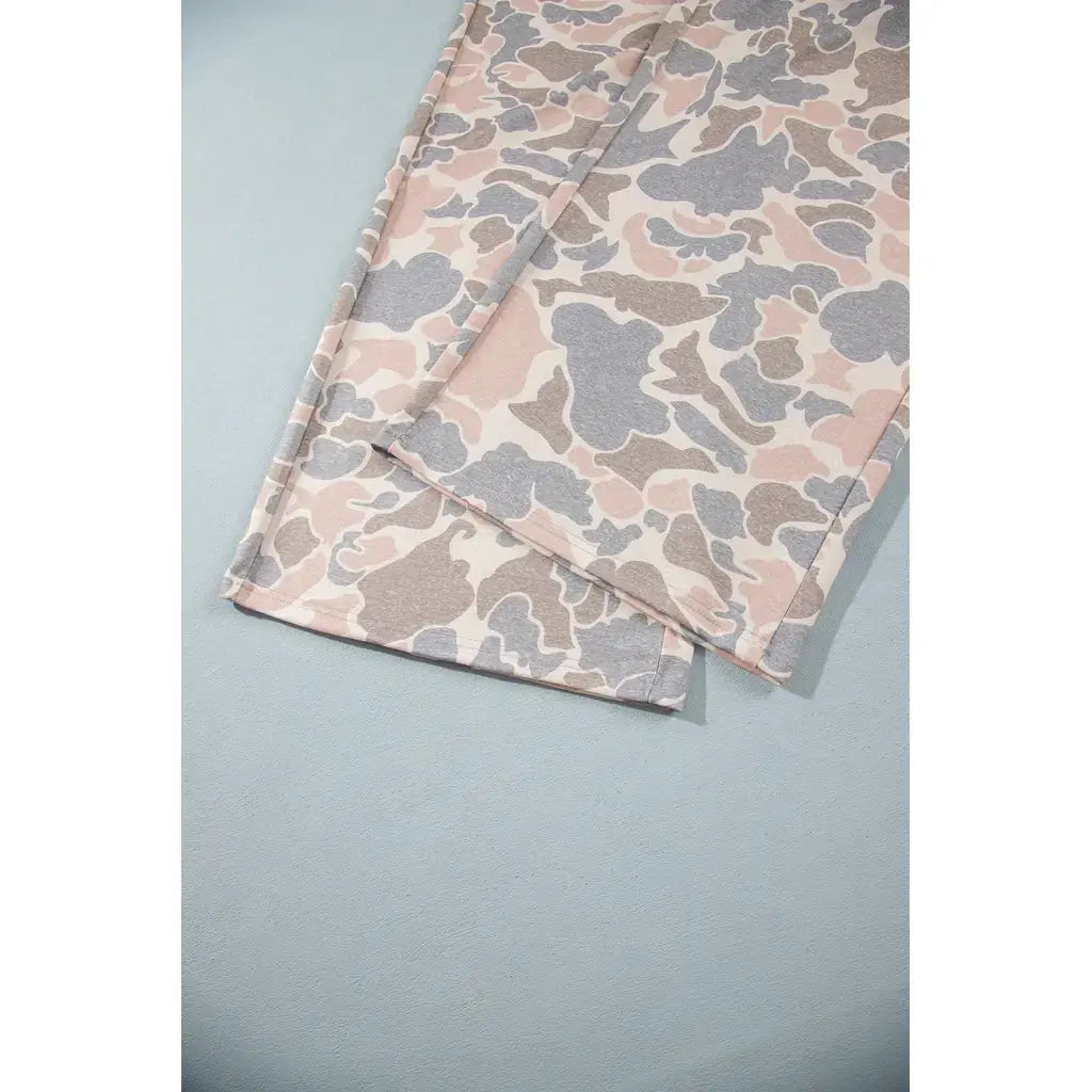 Multicolour Camouflage Long Sleeve Round Neck Two-Piece Plus Size Set