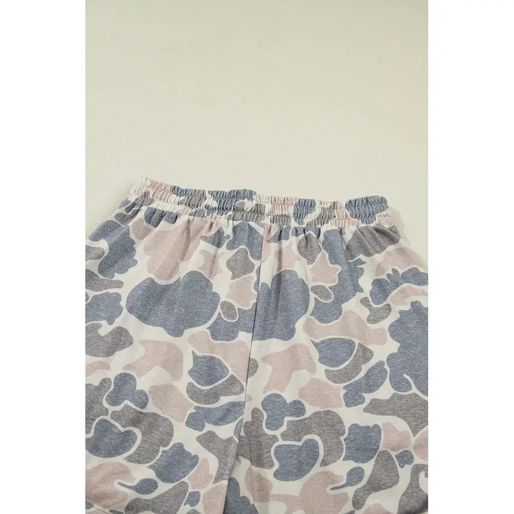 Multicolour Camouflage Loose Tee Drawstring Shorts 2pcs Outfit