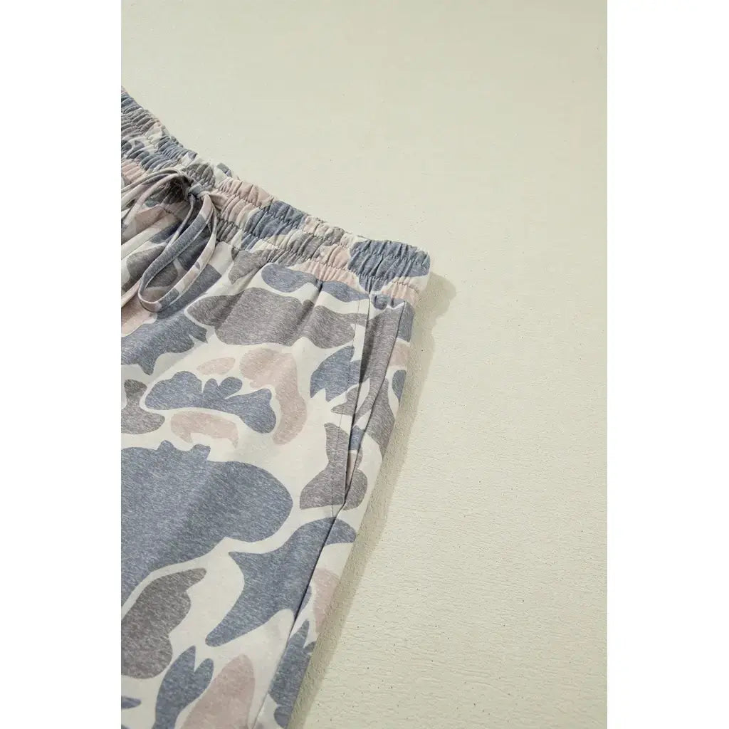 Multicolour Camouflage Loose Tee Drawstring Shorts 2pcs Outfit
