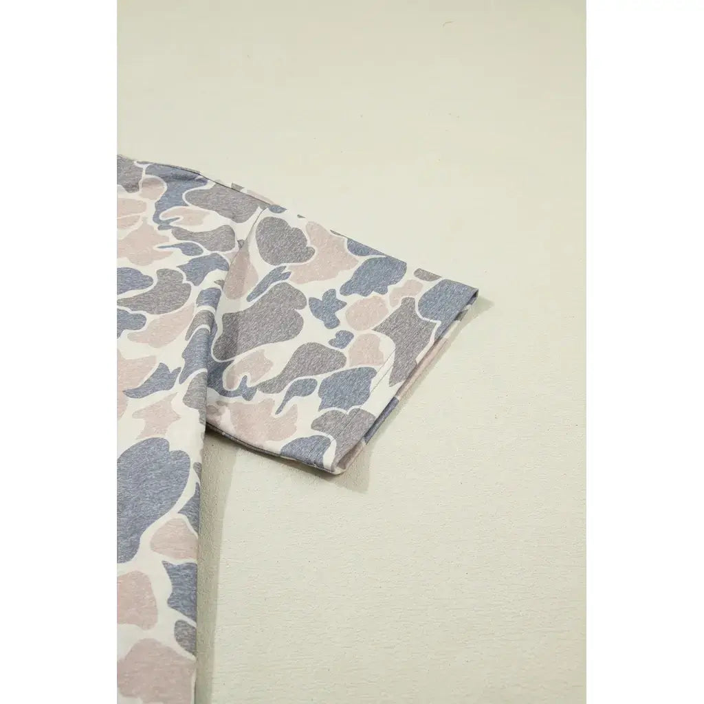 Multicolour Camouflage Loose Tee Drawstring Shorts 2pcs Outfit