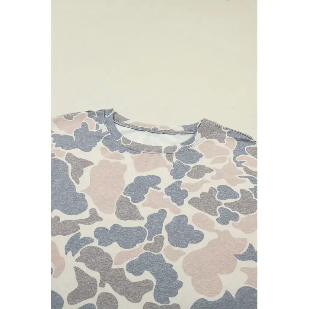 Multicolour Camouflage Loose Tee Drawstring Shorts 2pcs Outfit