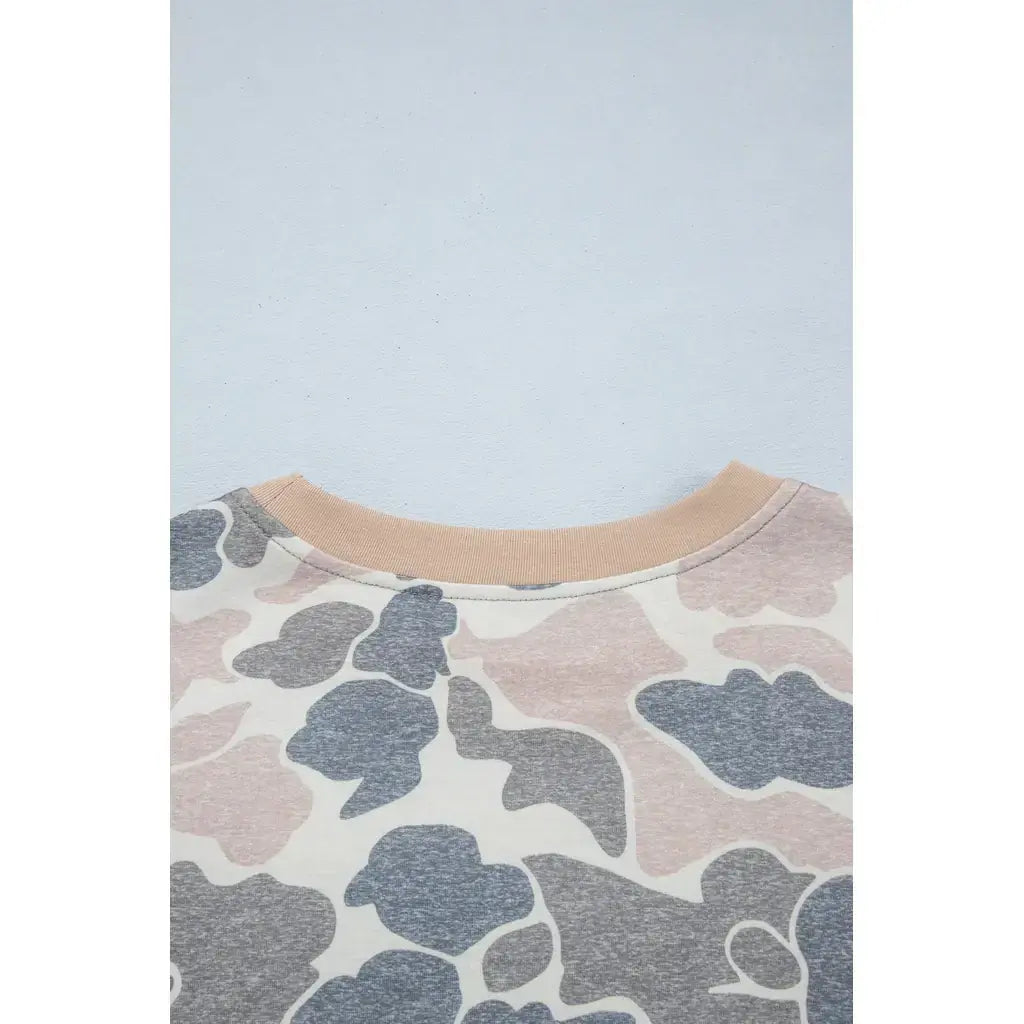 Multicolour Camouflage Patchwork Colorblock 2pcs Long Sleeve Top and Shorts Set