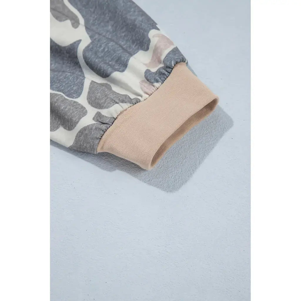 Multicolour Camouflage Patchwork Colorblock 2pcs Long Sleeve Top and Shorts Set