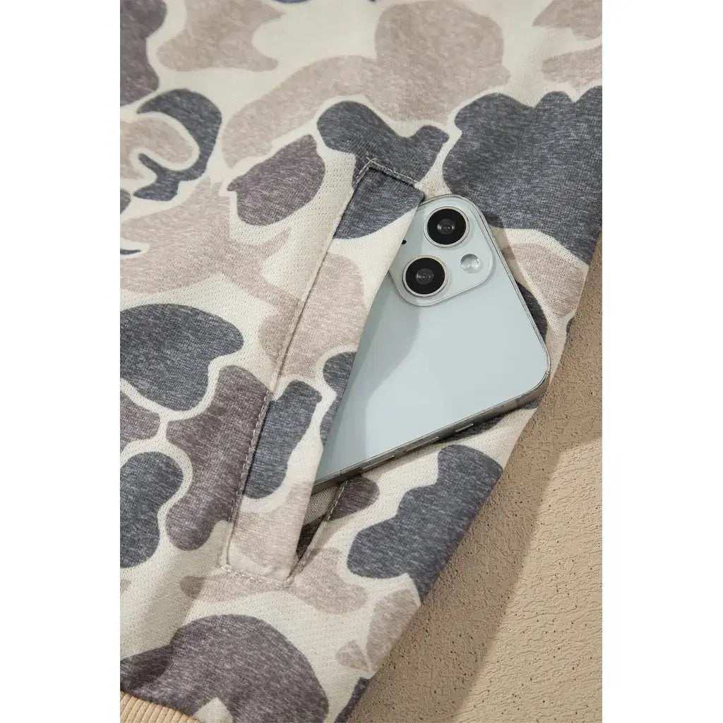 Multicolour Camouflage Print Color Block Trim Zip Bomber Sweatshirt