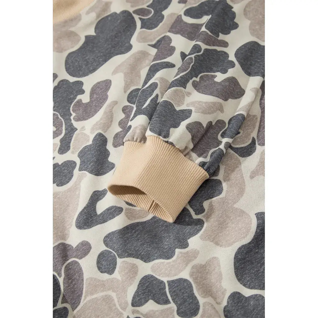 Multicolour Camouflage Print Color Block Trim Zip Bomber Sweatshirt