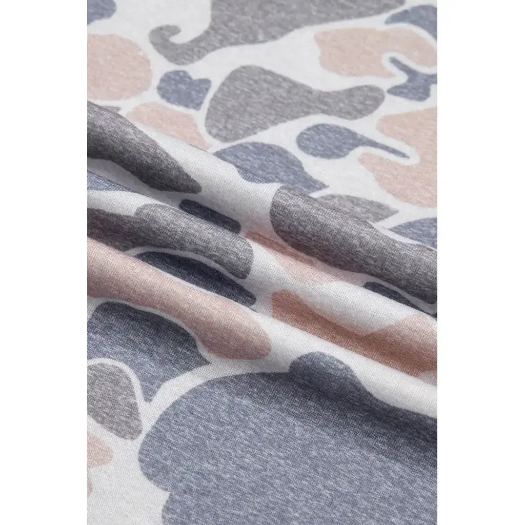 Multicolour Camouflage Print Denim Color Block Sleeve Casual Tee