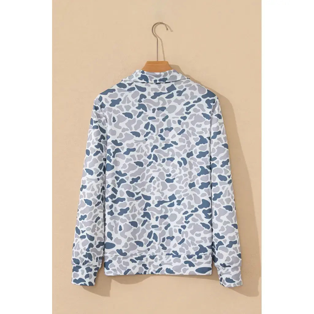 Multicolour Camouflage Print Kangaroo Pocket Zip Collar Pullover Sweatshirt