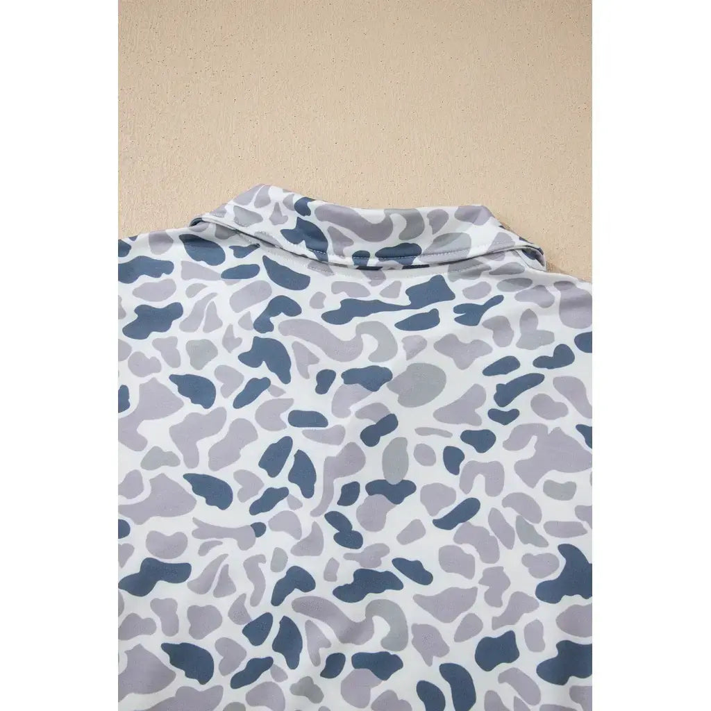 Multicolour Camouflage Print Kangaroo Pocket Zip Collar Pullover Sweatshirt