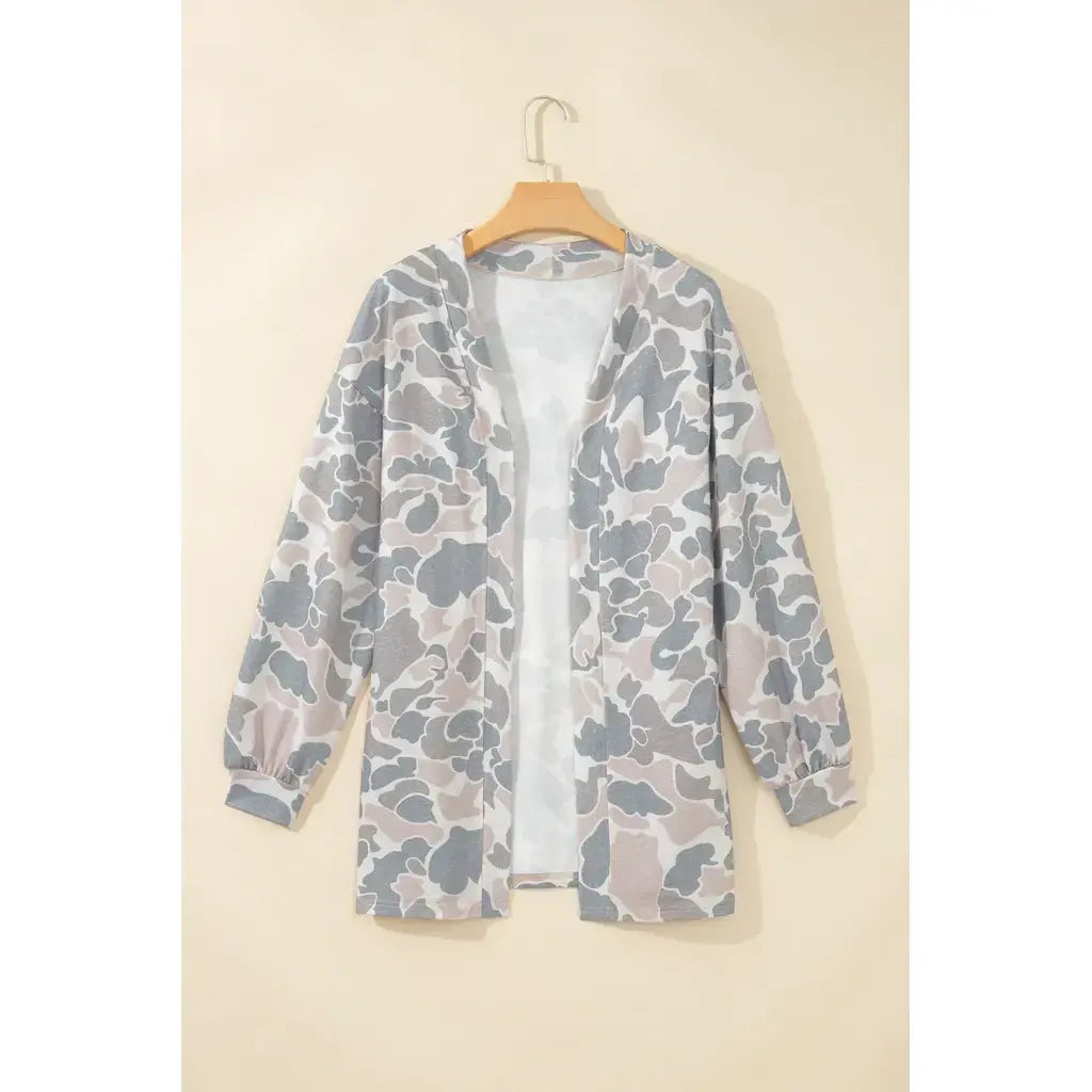 Multicolour Camouflage Print Long Sleeve Open Front Tunic Cardigan