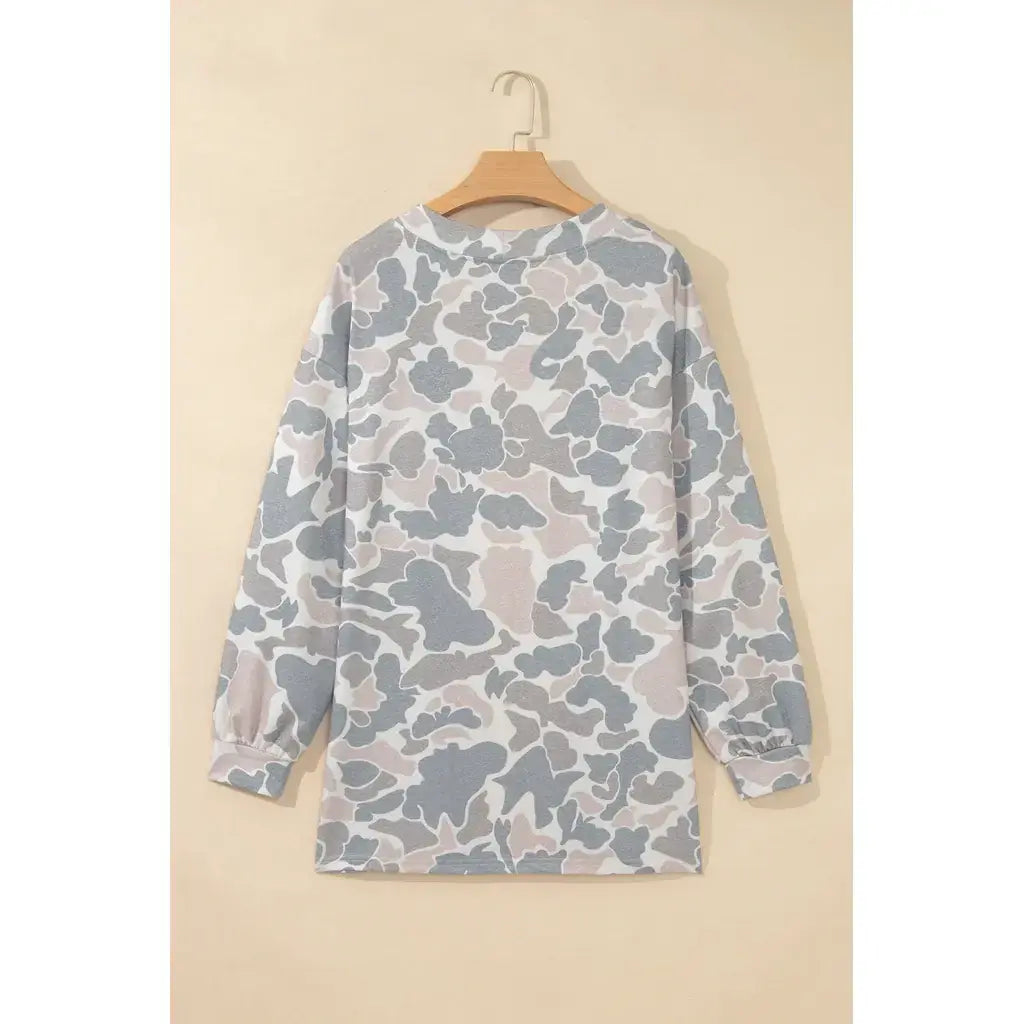 Multicolour Camouflage Print Long Sleeve Open Front Tunic Cardigan