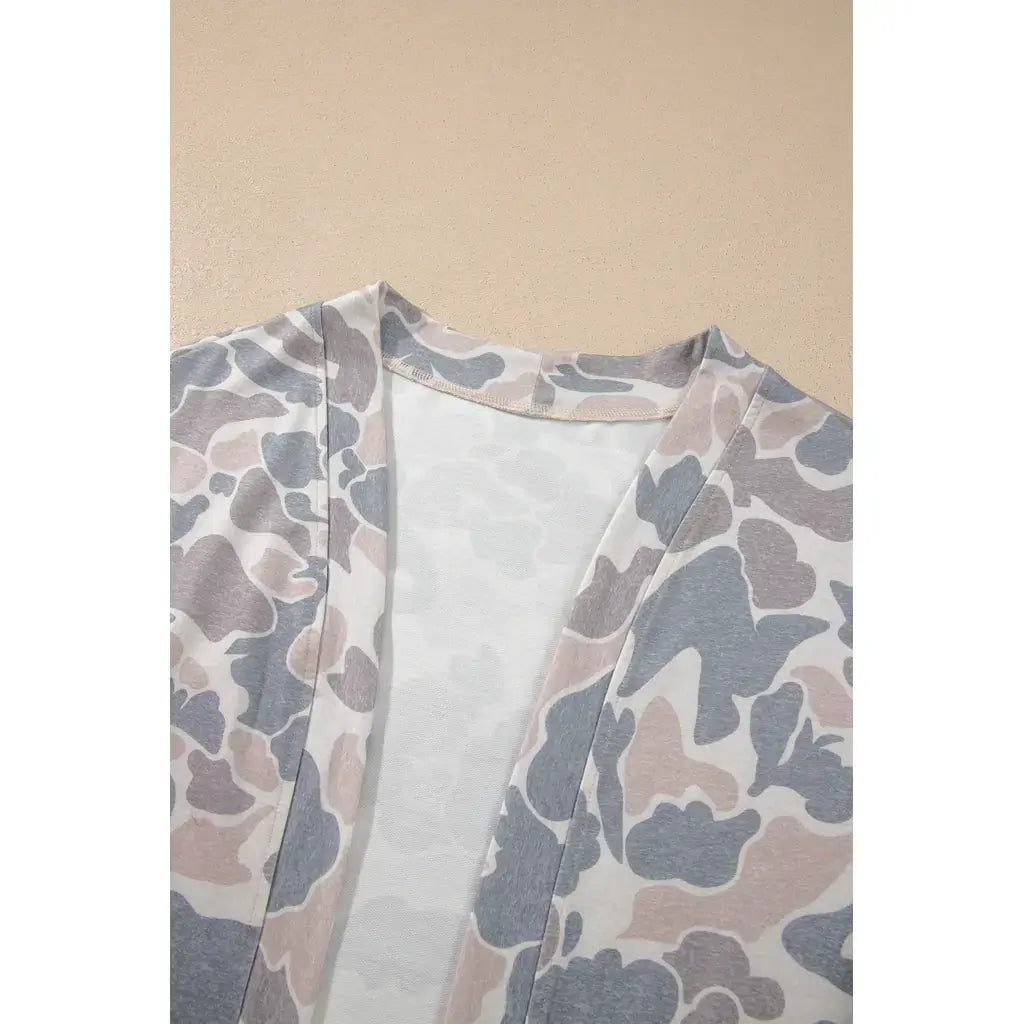 Multicolour Camouflage Print Long Sleeve Open Front Tunic Cardigan