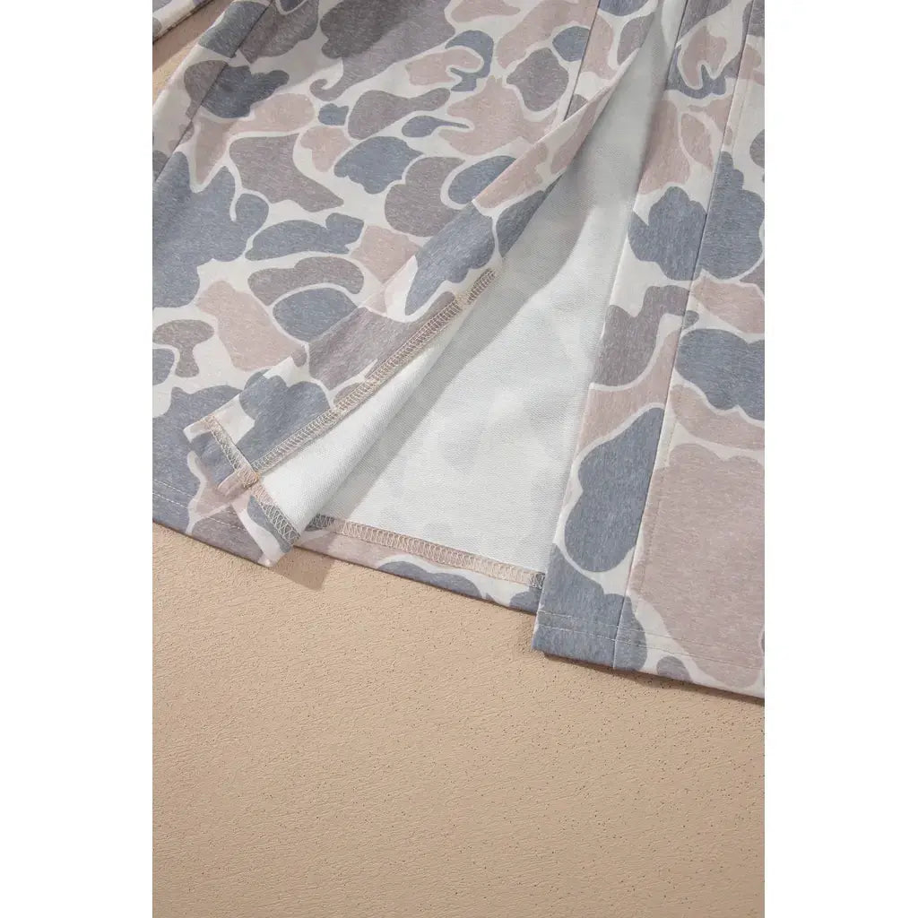 Multicolour Camouflage Print Long Sleeve Open Front Tunic Cardigan