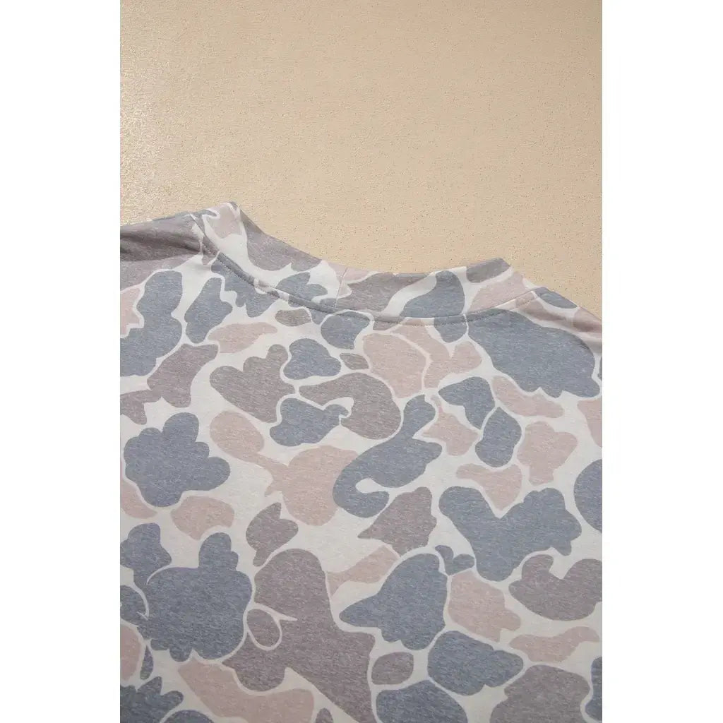 Multicolour Camouflage Print Long Sleeve Open Front Tunic Cardigan