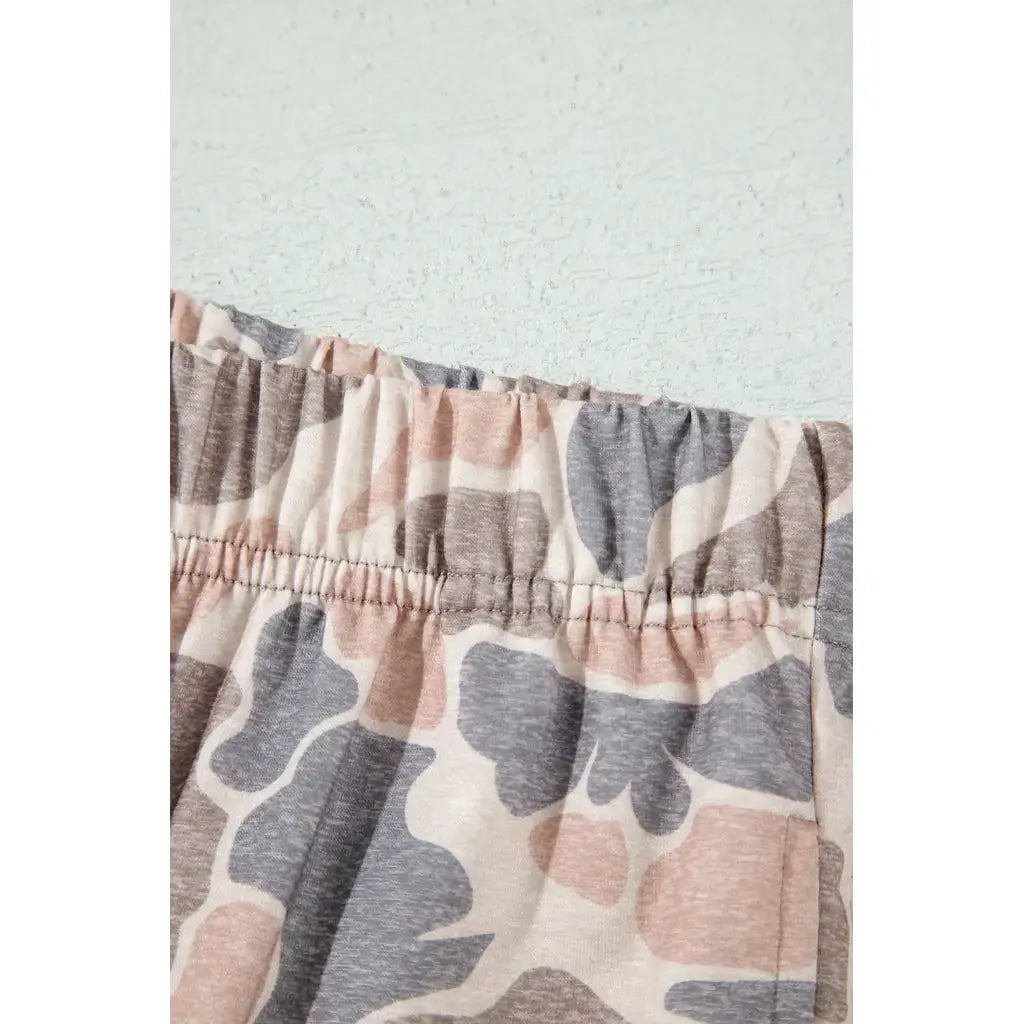 Multicolour Camouflage Print Long Sleeve Top Loose 2pcs Pants Set