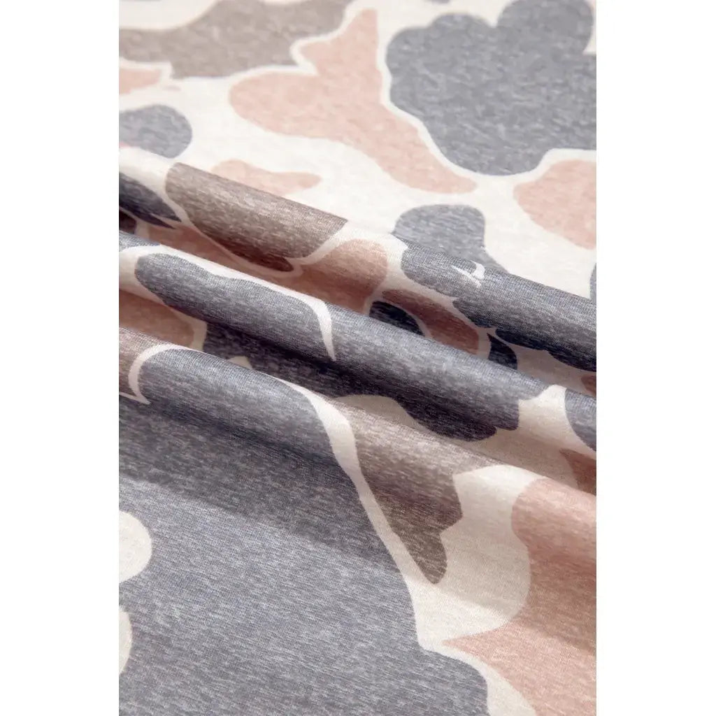 Multicolour Camouflage Print Long Sleeve Top Loose 2pcs Pants Set