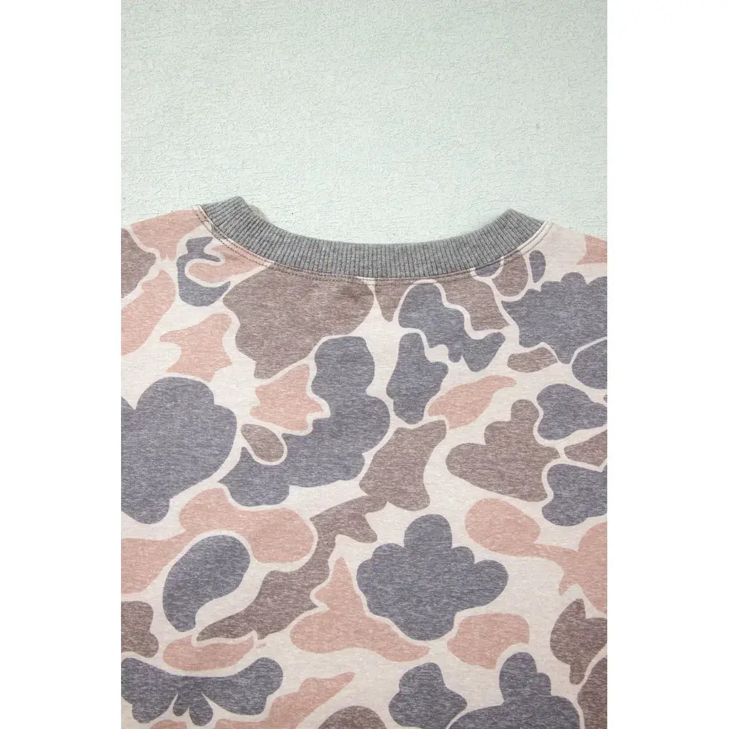 Multicolour Camouflage Print Long Sleeve Top Loose 2pcs Pants Set