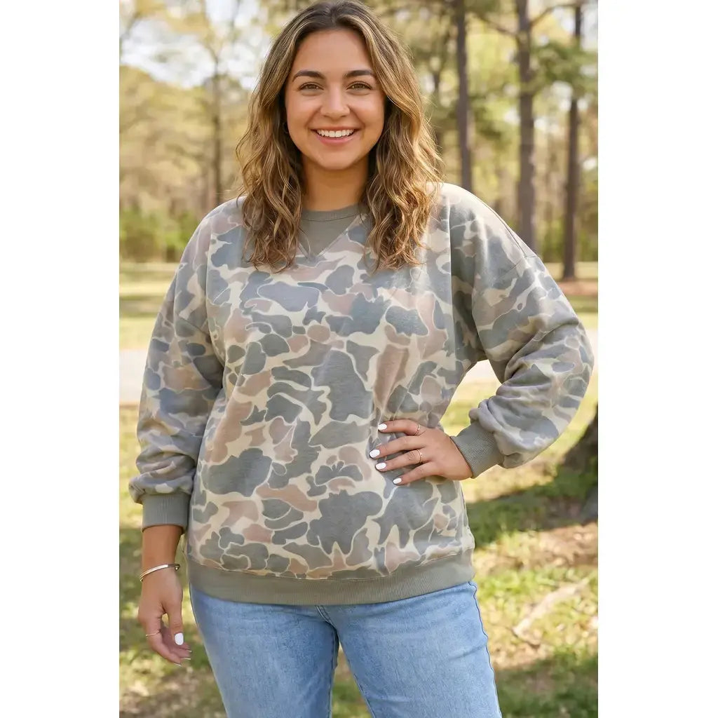 Multicolour Camouflage Print Shift Silhouette Long Sleeve Plus Size Sweatshirt