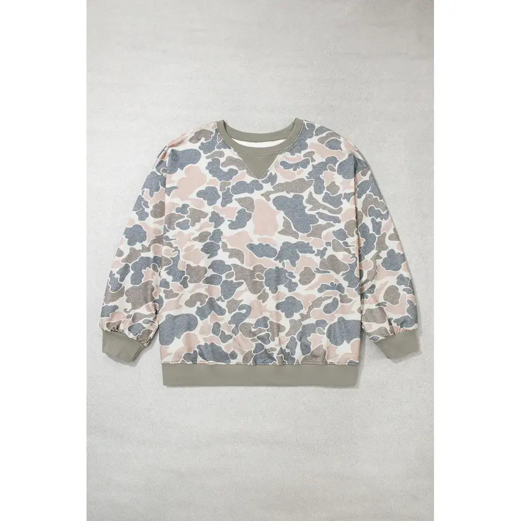 Multicolour Camouflage Print Shift Silhouette Long Sleeve Plus Size Sweatshirt
