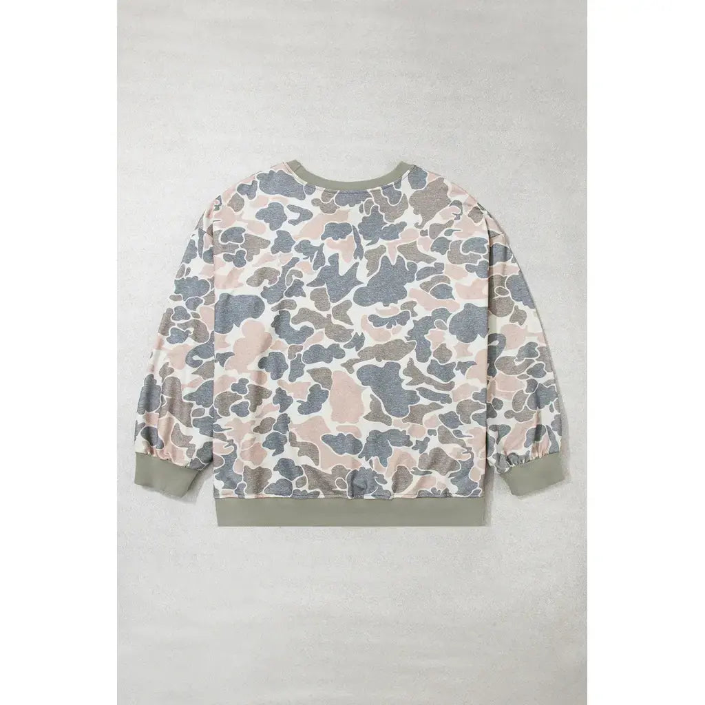 Multicolour Camouflage Print Shift Silhouette Long Sleeve Plus Size Sweatshirt