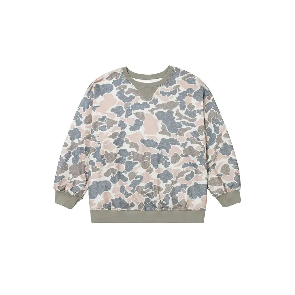 Multicolour Camouflage Print Shift Silhouette Long Sleeve Plus Size Sweatshirt