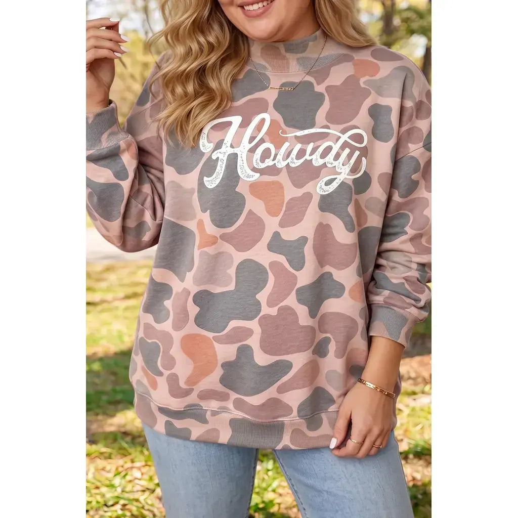 Multicolour Camouflage Western Graphic Plus Size Sweatshirt