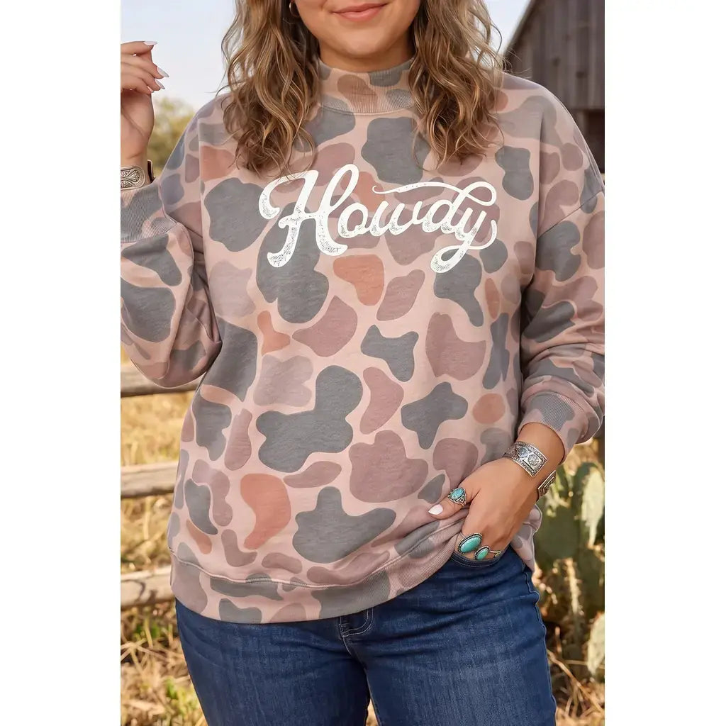 Multicolour Camouflage Western Graphic Plus Size Sweatshirt