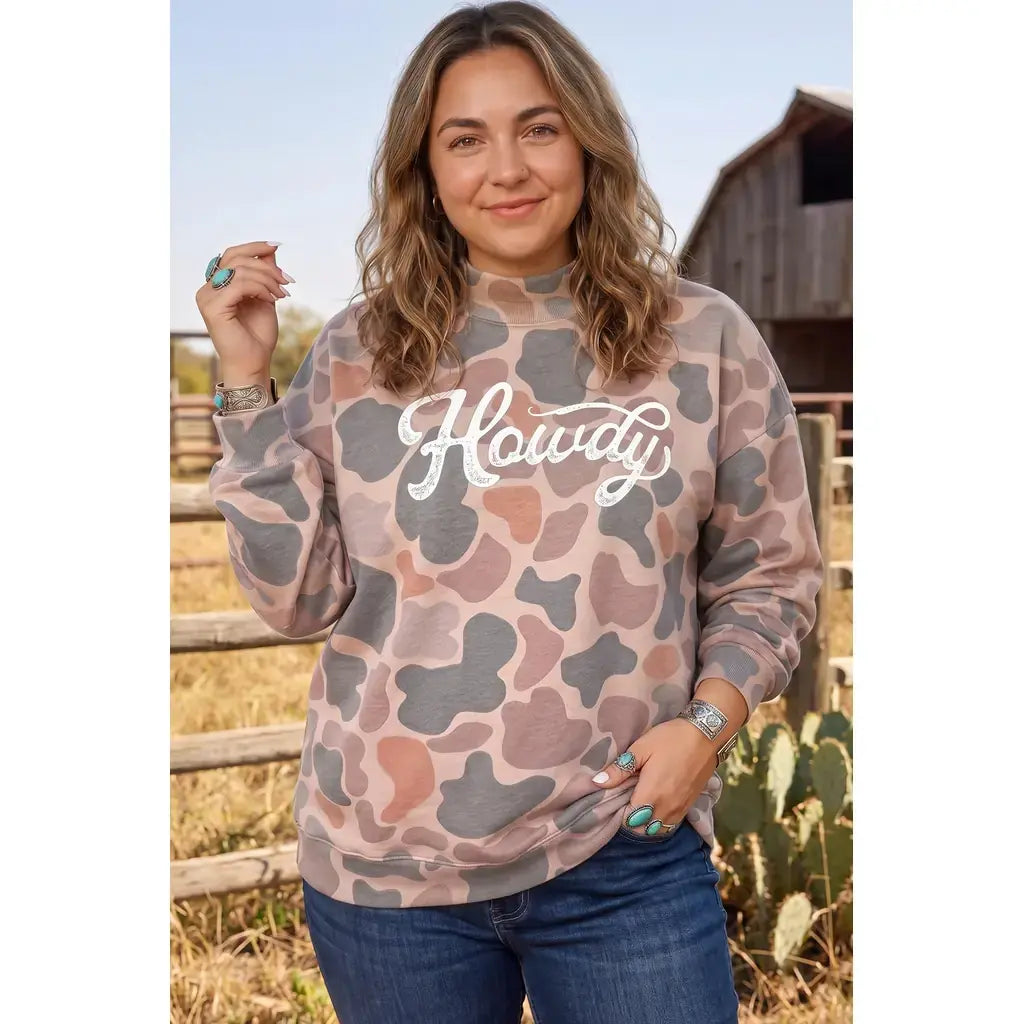 Multicolour Camouflage Western Graphic Plus Size Sweatshirt