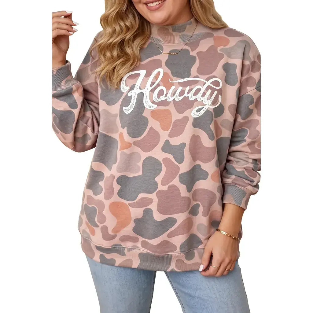 Multicolour Camouflage Western Graphic Plus Size Sweatshirt