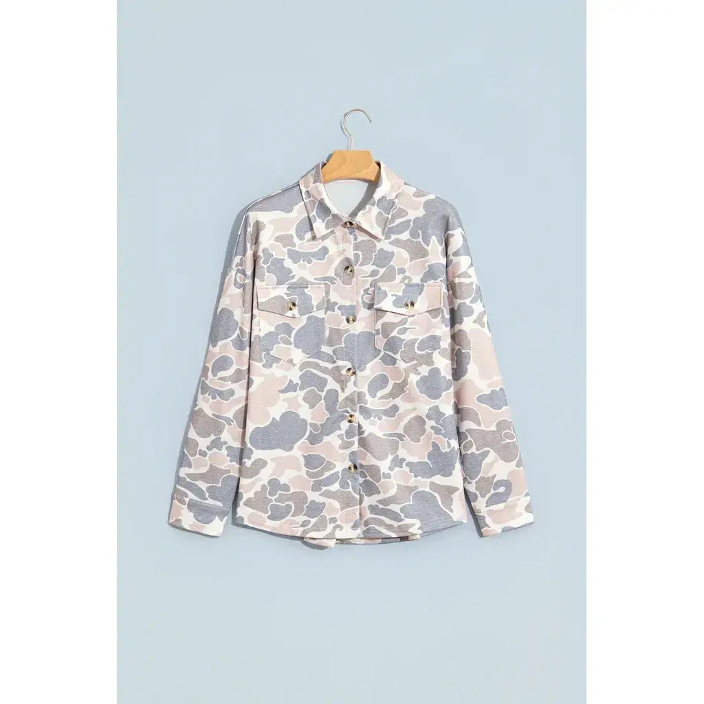 Multicolour Casual Camouflage Button Down Tunic Shacket