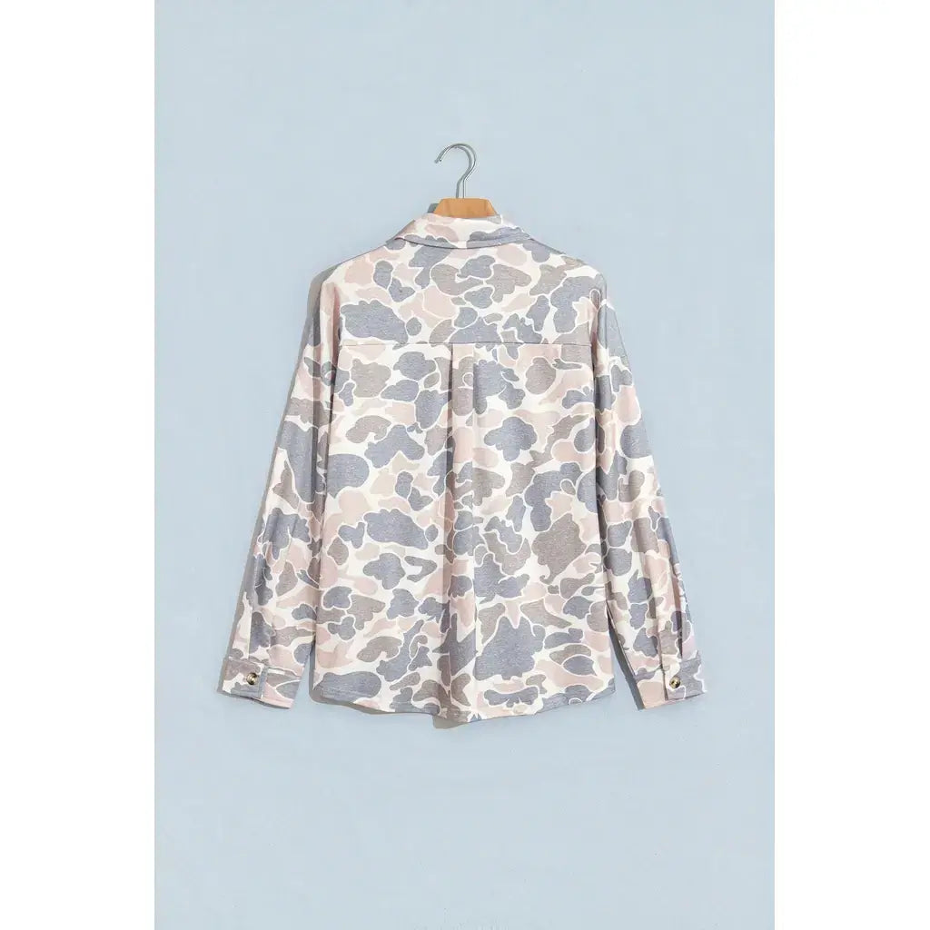 Multicolour Casual Camouflage Button Down Tunic Shacket