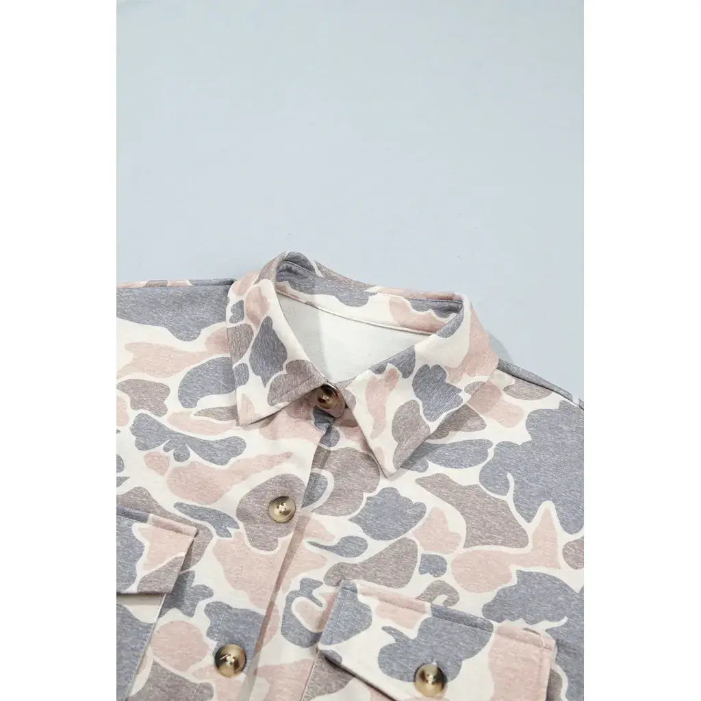 Multicolour Casual Camouflage Button Down Tunic Shacket