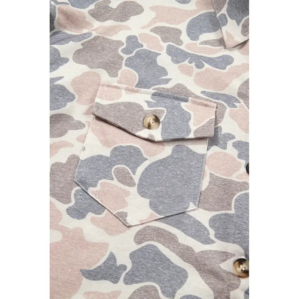Multicolour Casual Camouflage Button Down Tunic Shacket