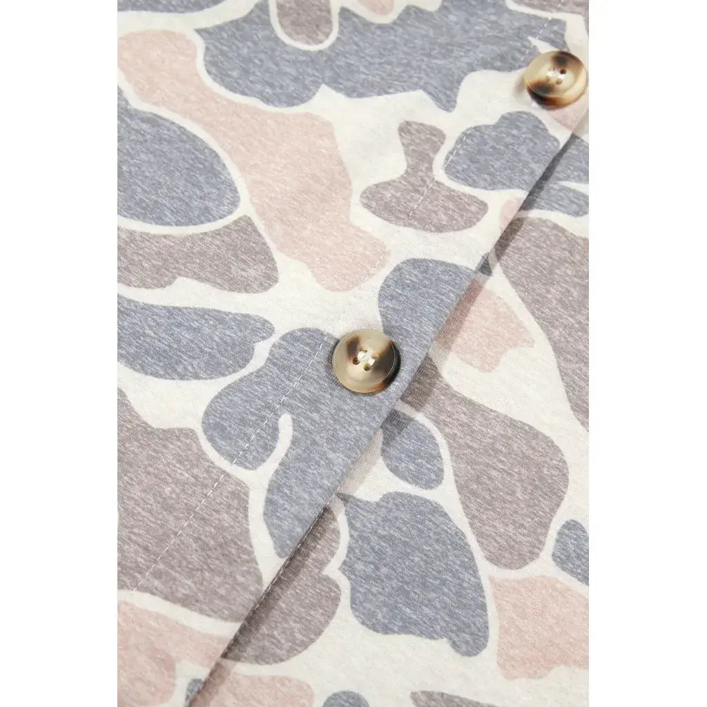 Multicolour Casual Camouflage Button Down Tunic Shacket