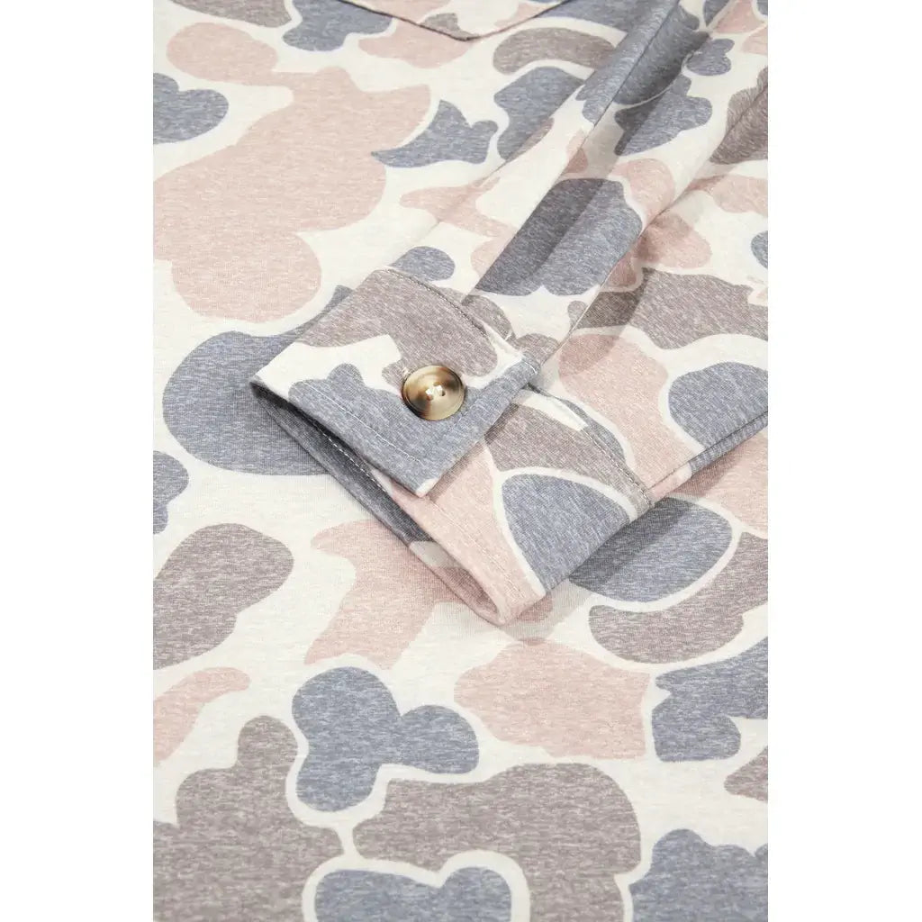Multicolour Casual Camouflage Button Down Tunic Shacket