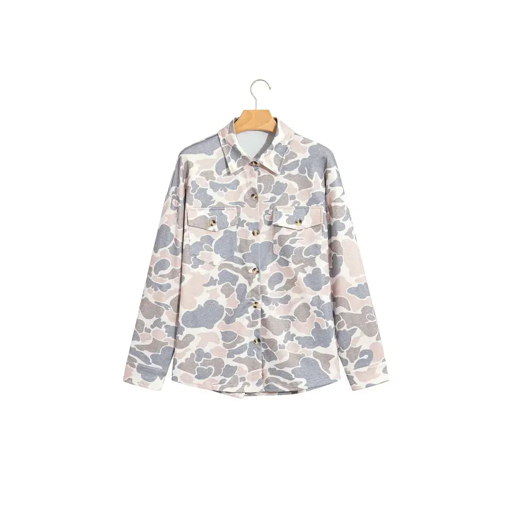 Multicolour Casual Camouflage Button Down Tunic Shacket