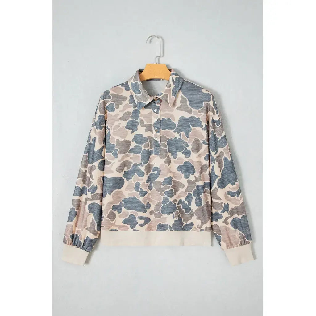 Multicolour Casual Camouflage Collar Pullover Sweatshirt