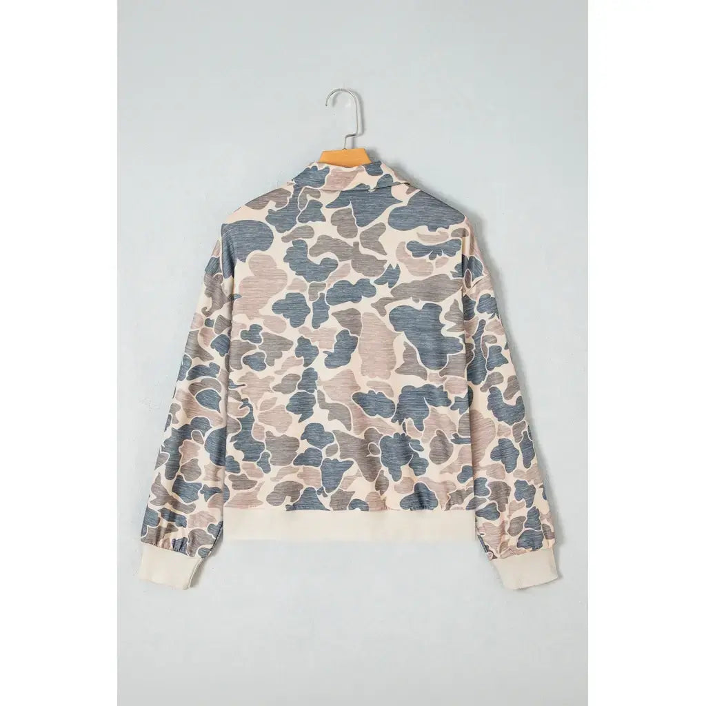 Multicolour Casual Camouflage Collar Pullover Sweatshirt