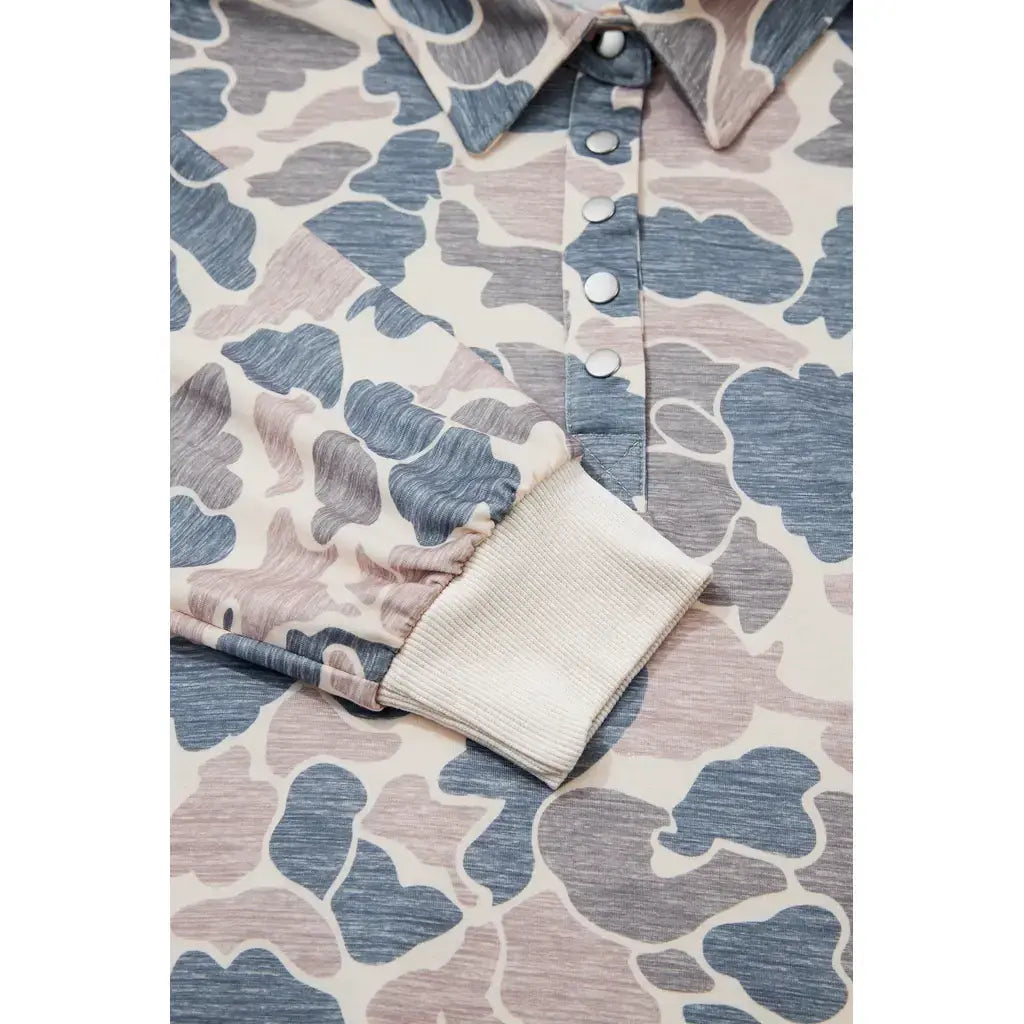 Multicolour Casual Camouflage Collar Pullover Sweatshirt