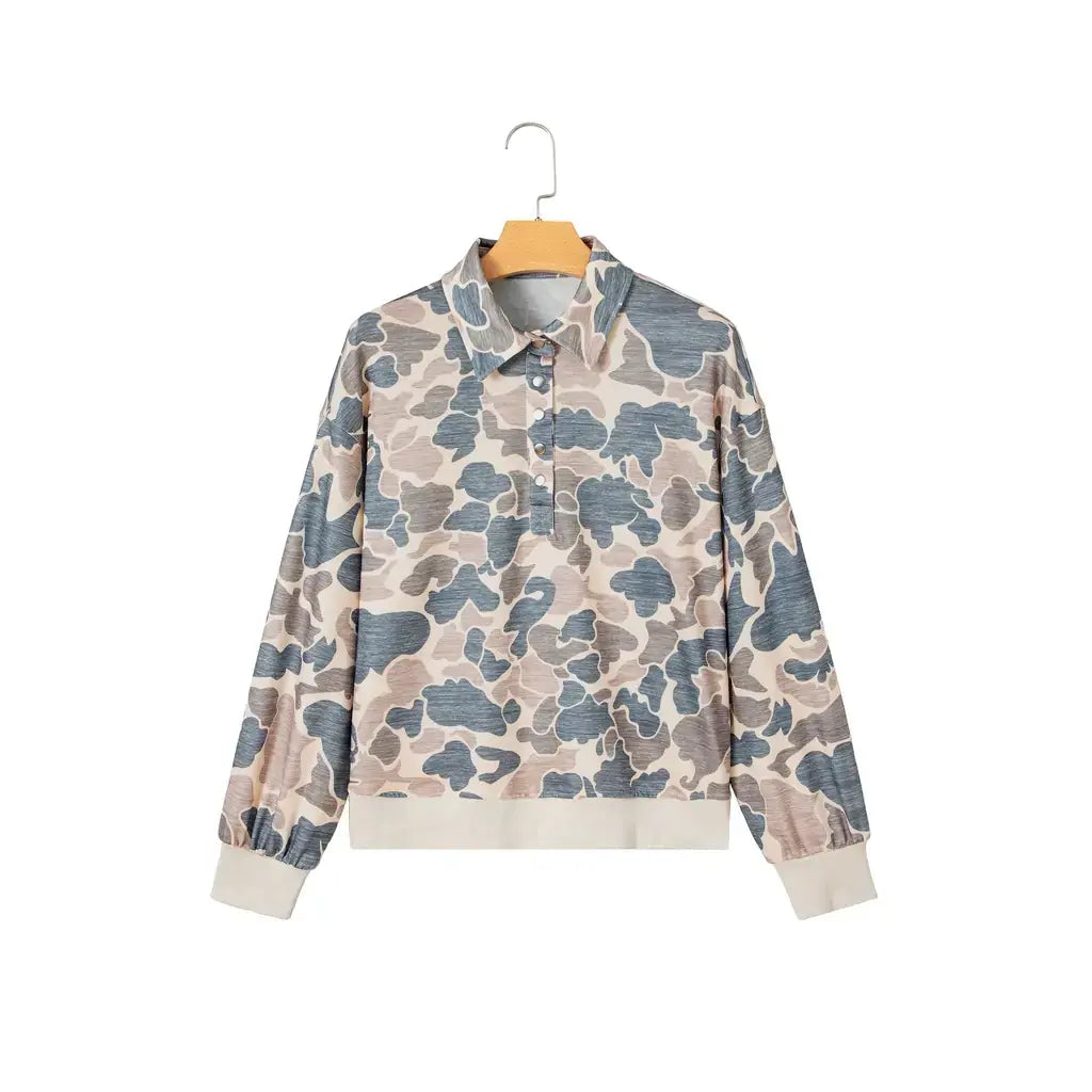 Multicolour Casual Camouflage Collar Pullover Sweatshirt