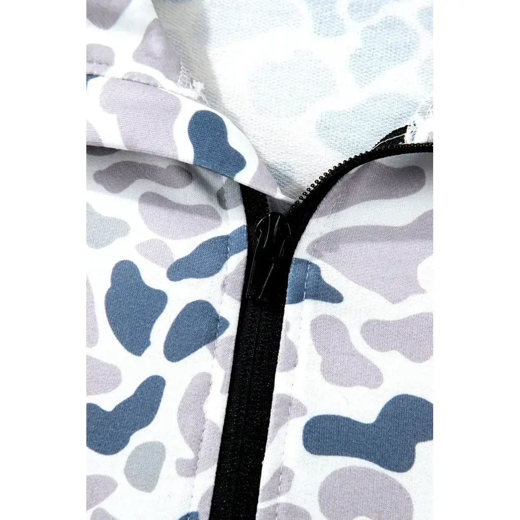 Multicolour Plus Camouflage Print Quarter Zip Kangaroo Pocket Pullover Sweatshirt