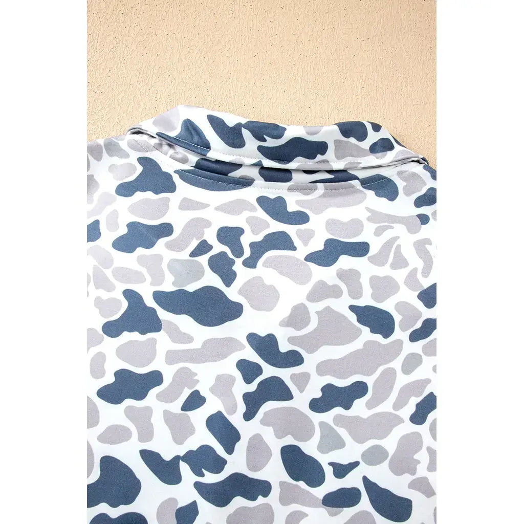 Multicolour Plus Camouflage Print Quarter Zip Kangaroo Pocket Pullover Sweatshirt