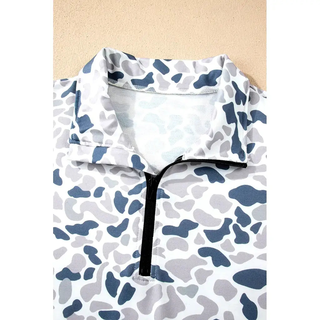 Multicolour Plus Camouflage Print Quarter Zip Kangaroo Pocket Pullover Sweatshirt