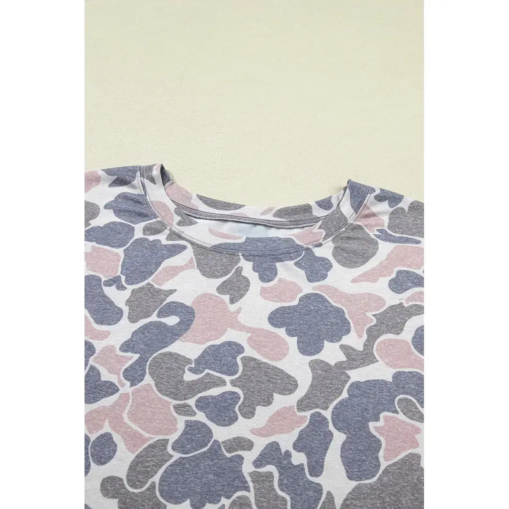 Multicolour Plus Size Camouflage Print Casual Tee and Shorts Set