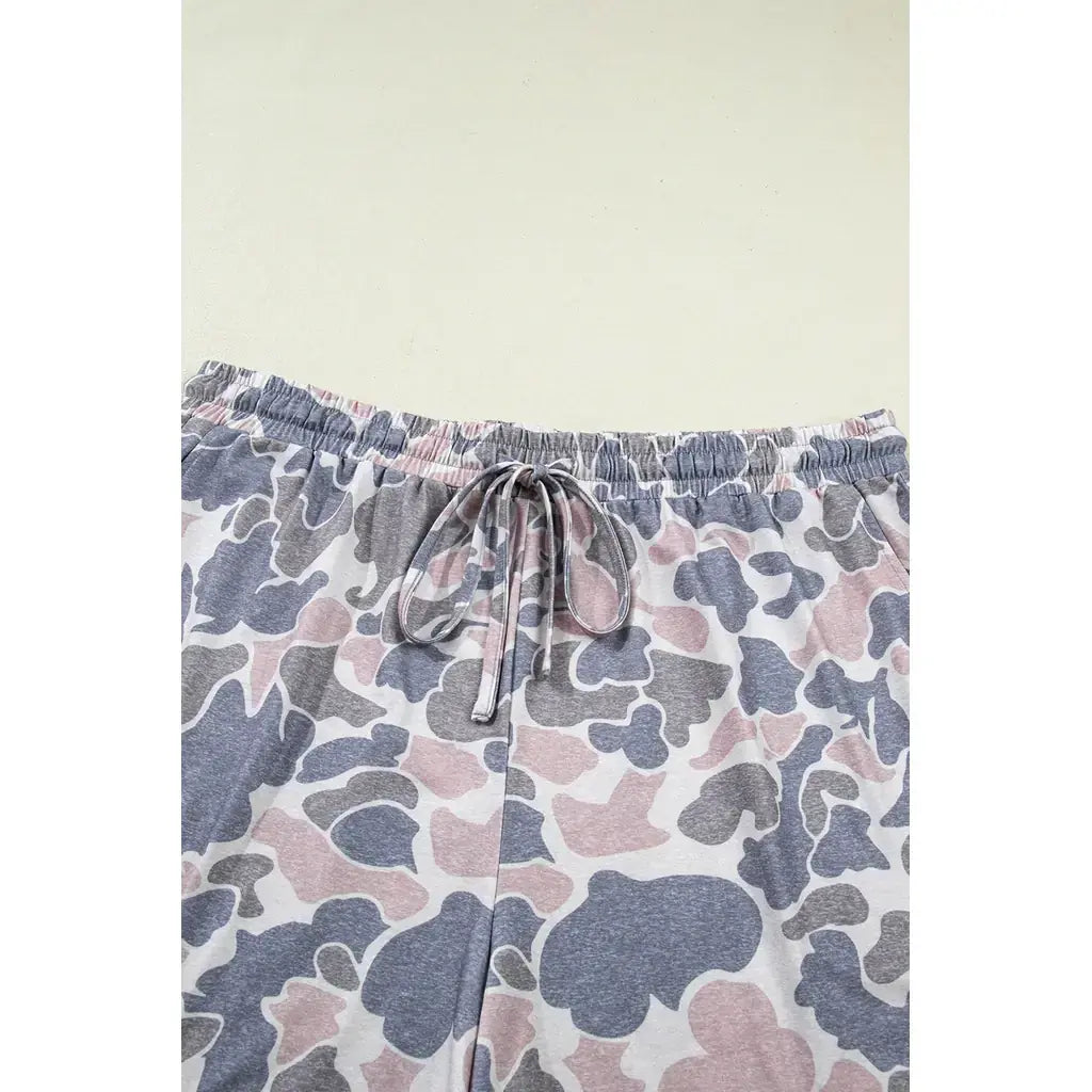 Multicolour Plus Size Camouflage Print Casual Tee and Shorts Set