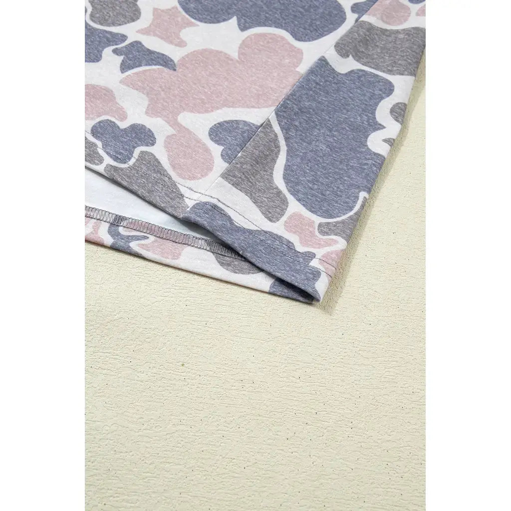 Multicolour Plus Size Camouflage Print Casual Tee and Shorts Set