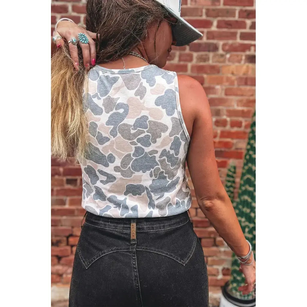 Multicolour Retro Camouflage Print Oversize Tank Top
