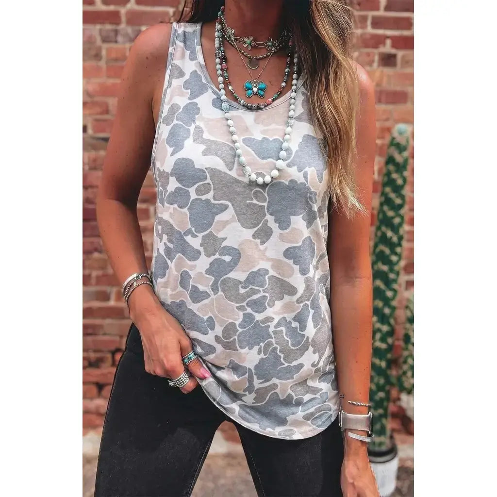 Multicolour Retro Camouflage Print Oversize Tank Top